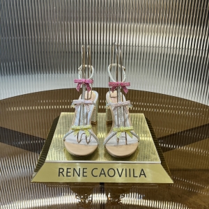 rene caovilla caterina peach sandal with multicolor crystals